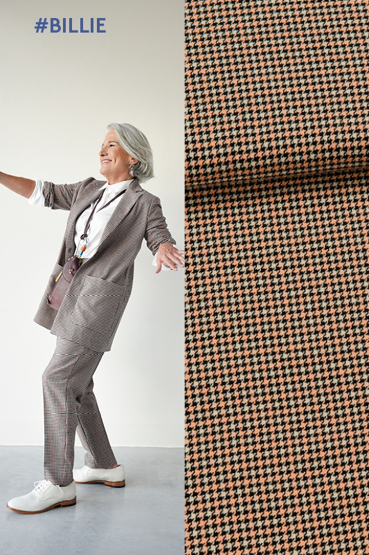 Lichte rekbare katoen / polyester mengeling met pied de poule motief van 'Fibre Mood'